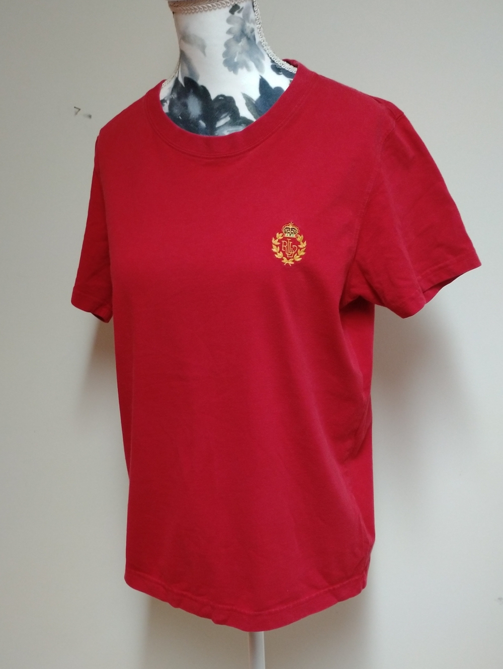 Ralph Lauren Vintage Red Embroidered Crest Short-Sleeve Cotton Crewneck T-Shirt
